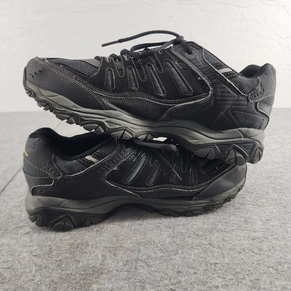 Skechers Afterburn M Fit Black Leather Mesh Trail Walking Sneakers Mens 14 EWW